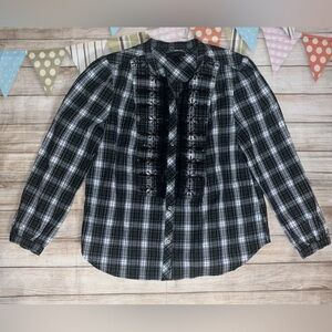 J. Crew sz s petite plaid blue green white button blouse